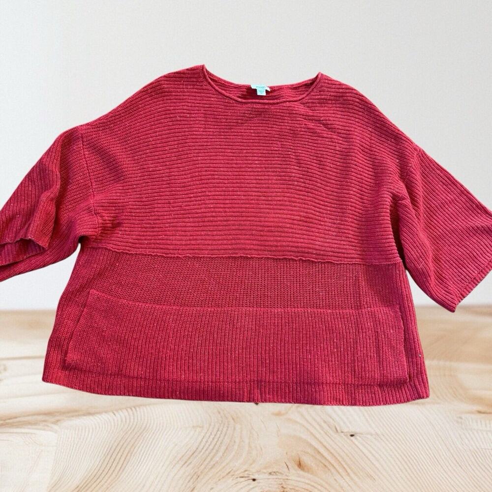 Pure Jill Sweater Lagenlook Sz M 27" Bust Oversized‎ Wool Linen Blend Kimono